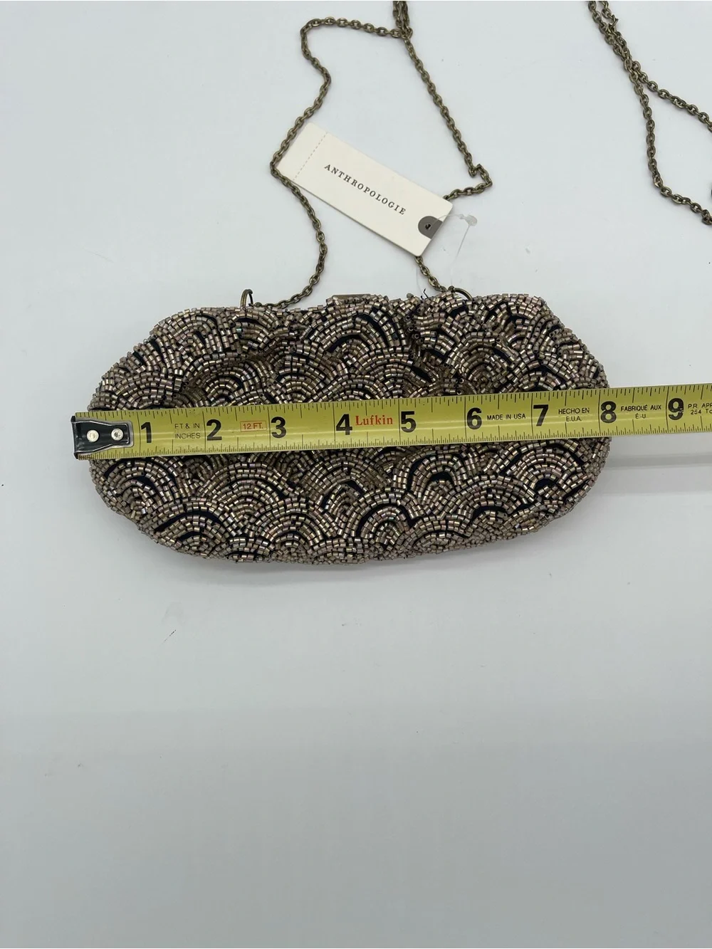Anthropologie Miss Albright Beaded Evening Clutch Clamshell Chain Strap NWT